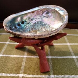 Abalone Shell with Wooden Tripod Stand Sage Burner